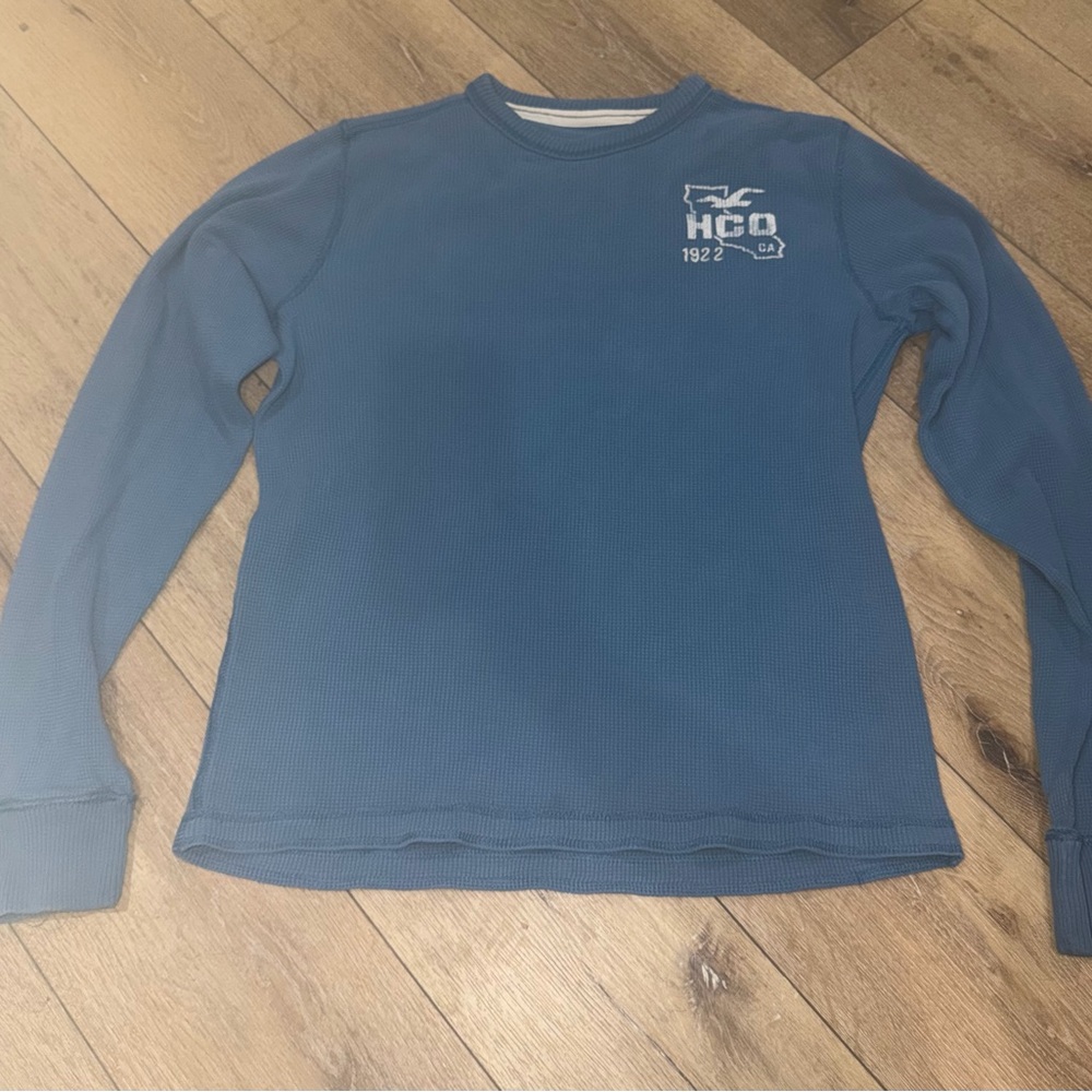 Hollister Y2K Men’s Waffle Knit Thermal Long Sleeve Graphic Tee Blue‎ size XL